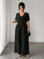 Macacão Social Plus Size Manga Curta Elegante Pantalona