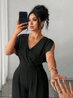 Macacão Social Plus Size Manga Curta Elegante Pantalona