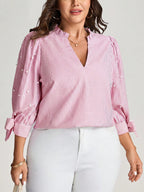 Camisa Plus Size Feminina Meia Manga com Babado