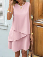 SHEIN LUNE Vestido Casual Feminino de Cor Sólida com Decote Redondo, Sem Mangas e Bainha com Babado