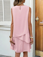 SHEIN LUNE Vestido Casual Feminino de Cor Sólida com Decote Redondo, Sem Mangas e Bainha com Babado