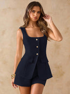Conjunto Feminino Elegante Short e Colete Elegante com Botões
