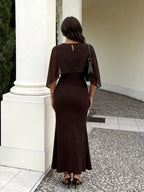 Vestido Longo Feminino Justo com Capa Convidada Festa