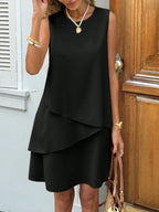 Vestido Curto Sem Manga Casual Assimétrico Alfaiataria