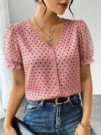 Blusa Jacquard com Decote em V, Tops de Manga Curta