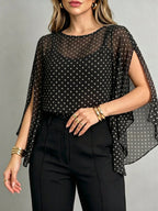 Blusa Feminina Terceira Peça com Poá em Chiffon Transparente Sem Forro