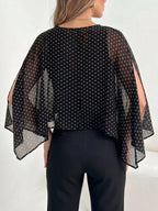 Blusa Feminina Terceira Peça com Poá em Chiffon Transparente Sem Forro