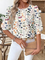 EMERY ROSE Camisa Casual de Manga Lanterna Estampada para Mulheres