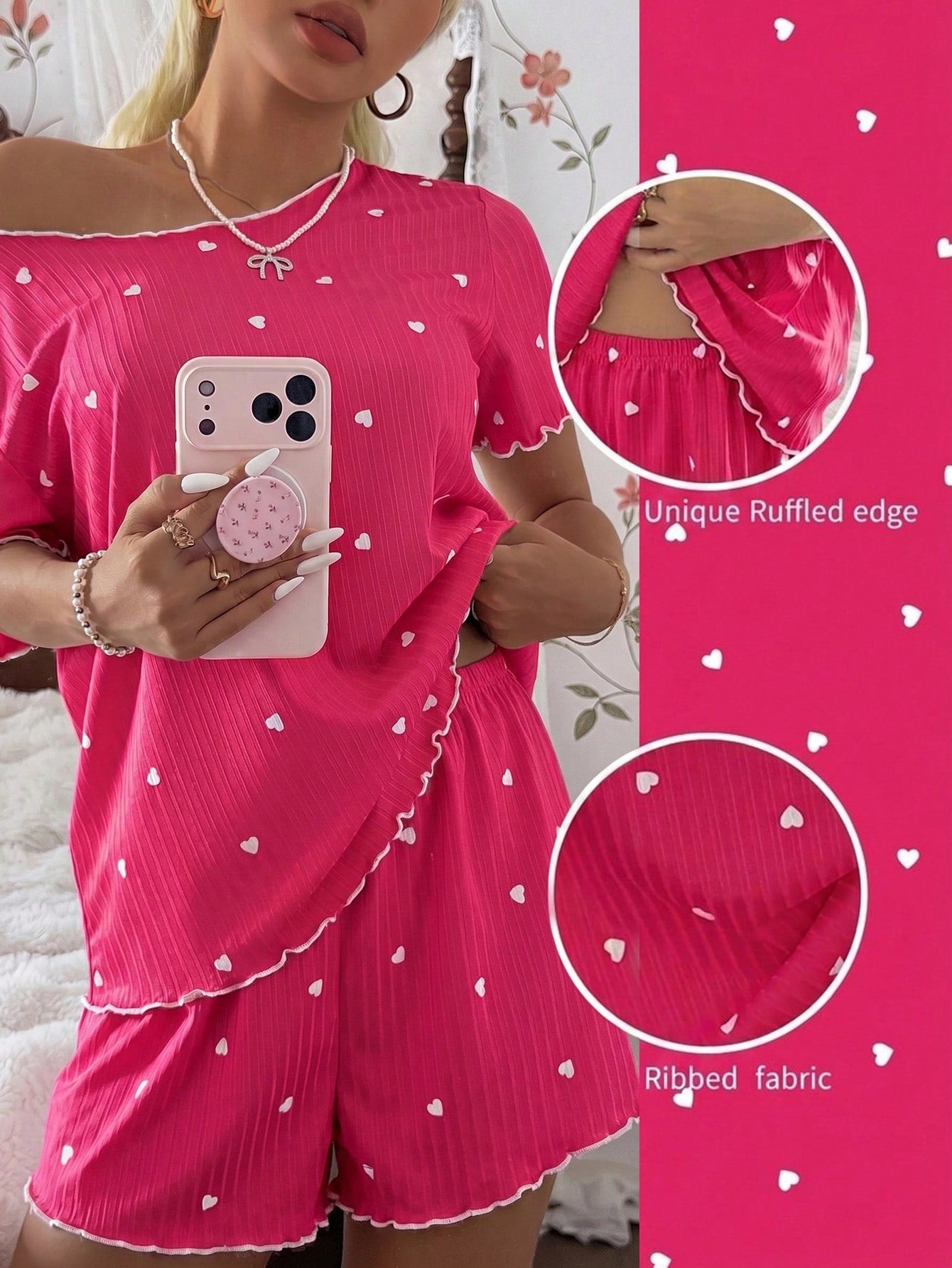 Pijama Feminino Blusa e Short Confortável Estampa Coração