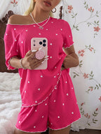 Pijama Feminino Blusa e Short Confortável Estampa Coração