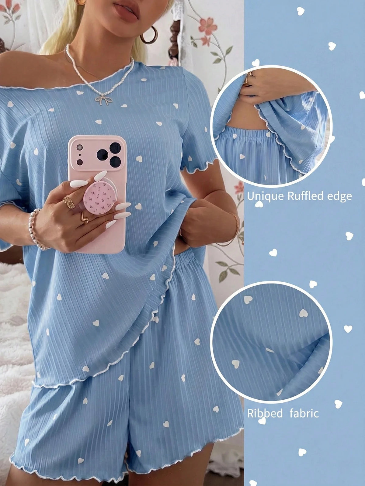 Pijama Feminino Blusa e Short Confortável Estampa Coração
