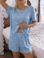 Pijama Feminino Blusa e Short Confortável Estampa Coração