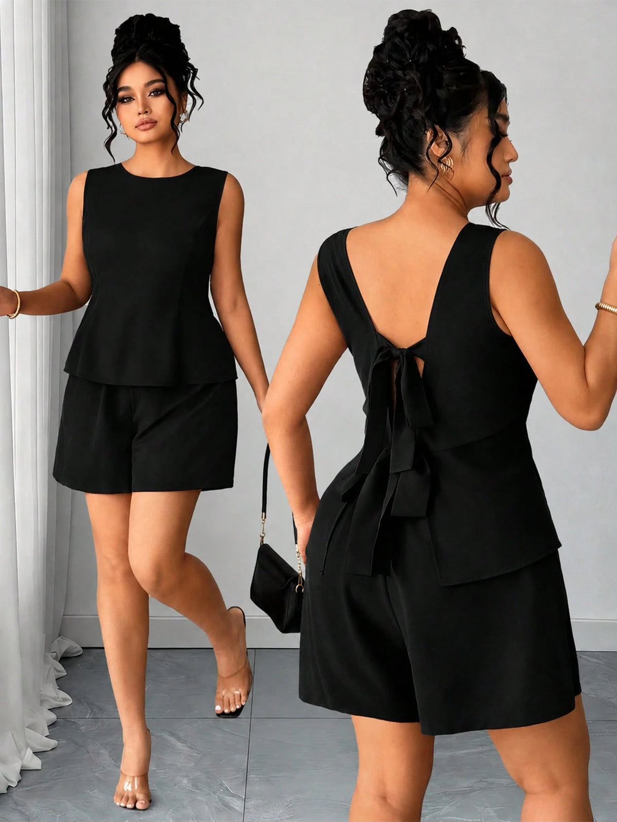 Conjunto Plus Size Regata e Short Feminino com Laço nas Costas