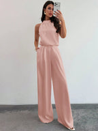 Macacão Feminino Elegante Pantalona Gola Princesa com Pérolas 