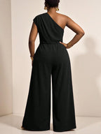 Macacão Plus Size Pantalona Um Ombro Só Assimétrico