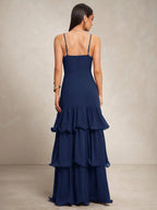 Silquee Vestido Elegante de Alça Fina com Bainha Camadas para Banquete/Encontro