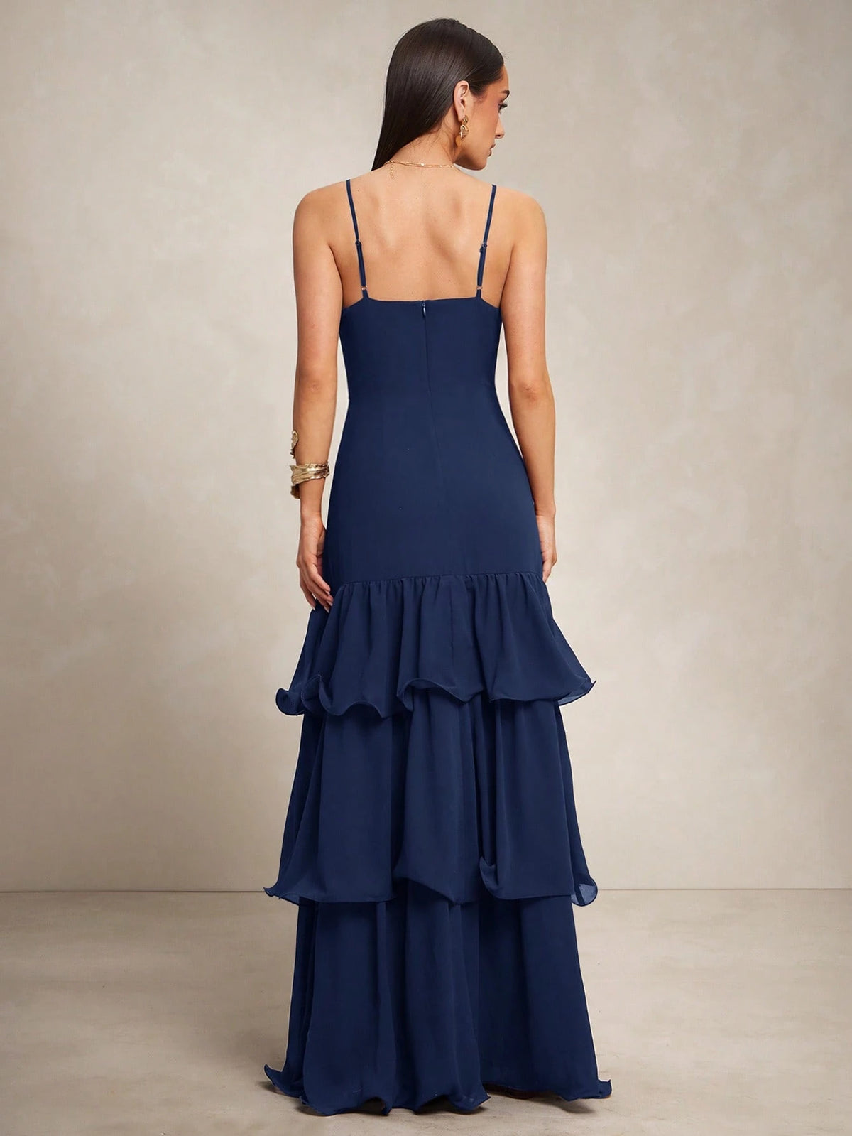 Silquee Vestido Elegante de Alça Fina com Bainha Camadas para Banquete/Encontro