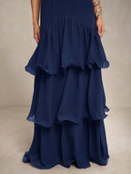 Silquee Vestido Elegante de Alça Fina com Bainha Camadas para Banquete/Encontro