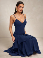 Silquee Vestido Elegante de Alça Fina com Bainha Camadas para Banquete/Encontro