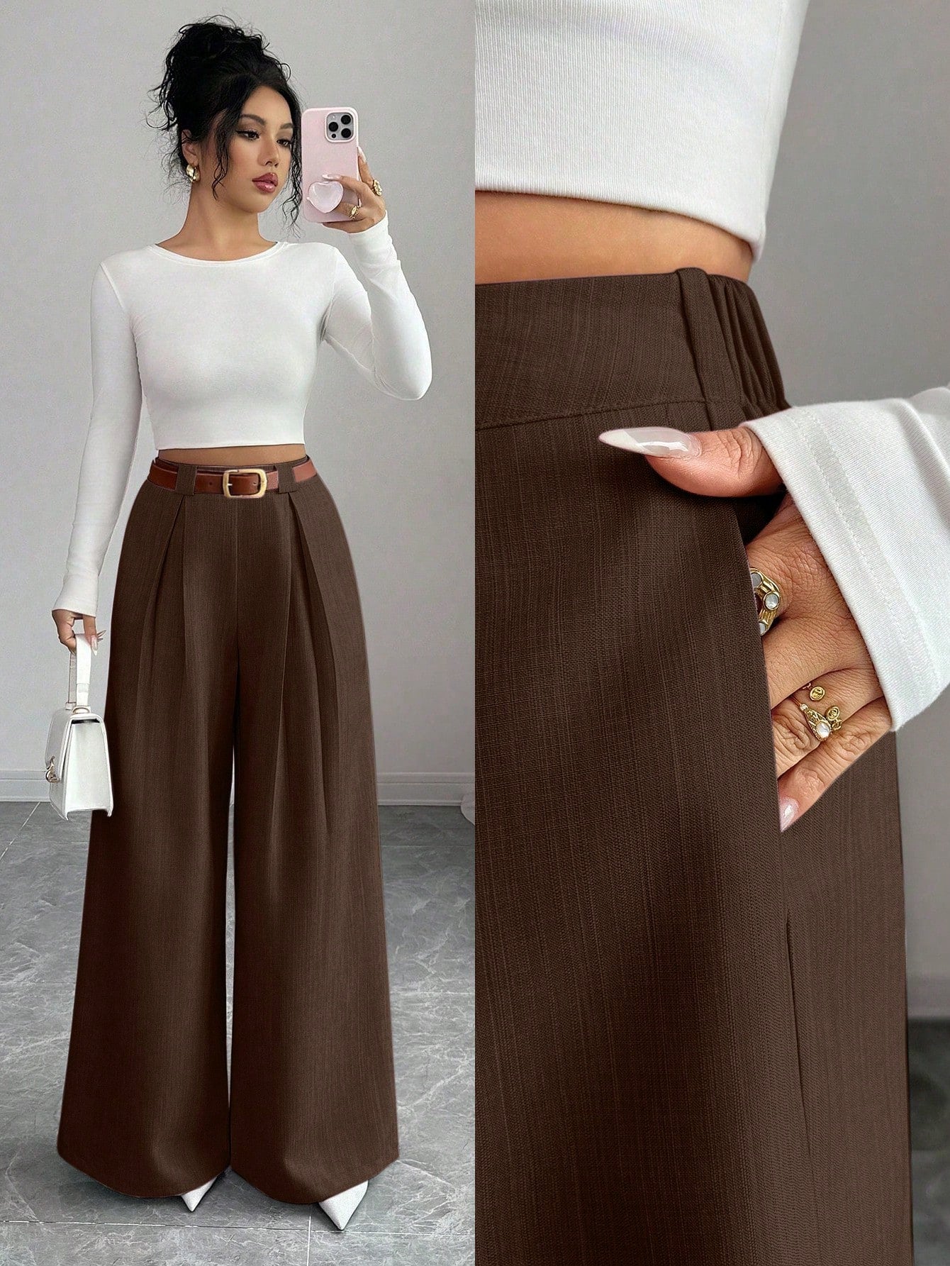 Calça Pantalona Feminina de Alfaiataria com Pregas e Cintura Elástica