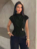 Blusa Elegante Feminina com Fivela Metálica na Cintura