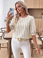 EMERY ROSE Camisa Casual de Manga Lanterna Estampada para Mulheres