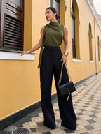 Yohana Edit Blusa Tecida Minimalista Branca Sem Mangas com Pregas em H-Line para Mulheres, Primavera/Verão