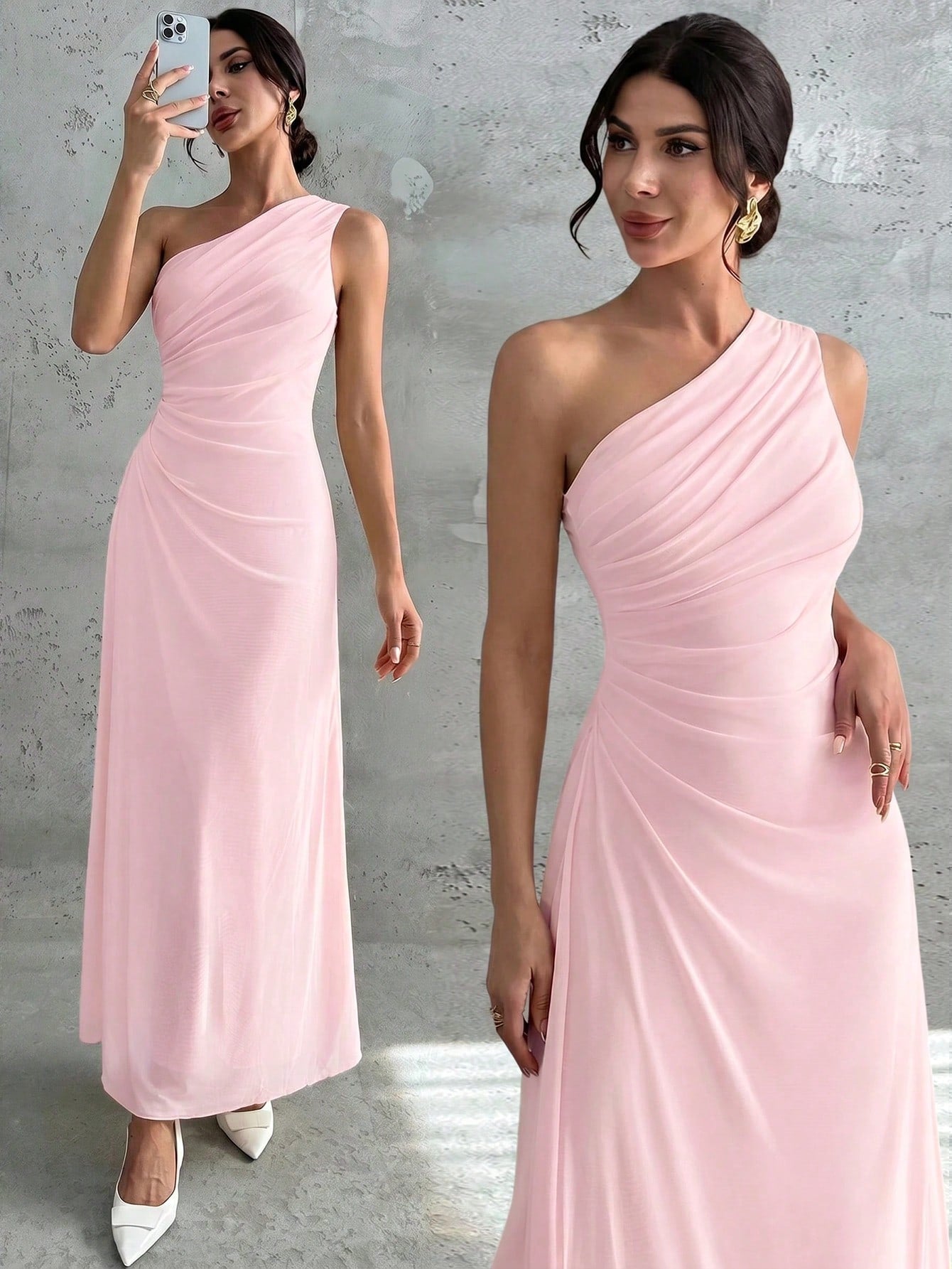 Vestido Longo Feminino Um Ombro Só Forrado Elegante Para Convidada
