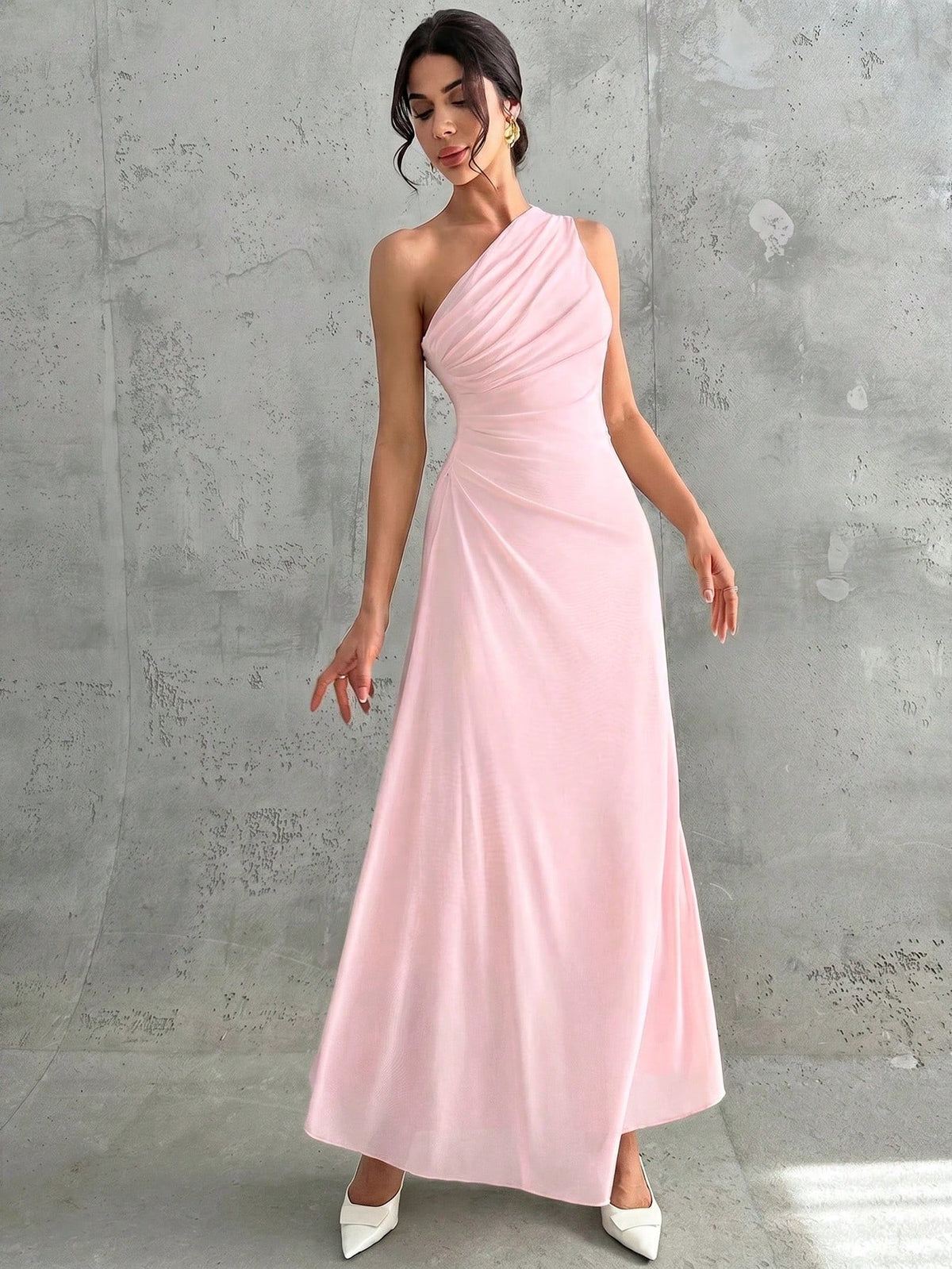 Vestido Longo Feminino Um Ombro Só Forrado Elegante Para Convidada
