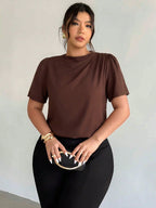 Blusa Plus Size Feminina Gola Alta Manga Curta