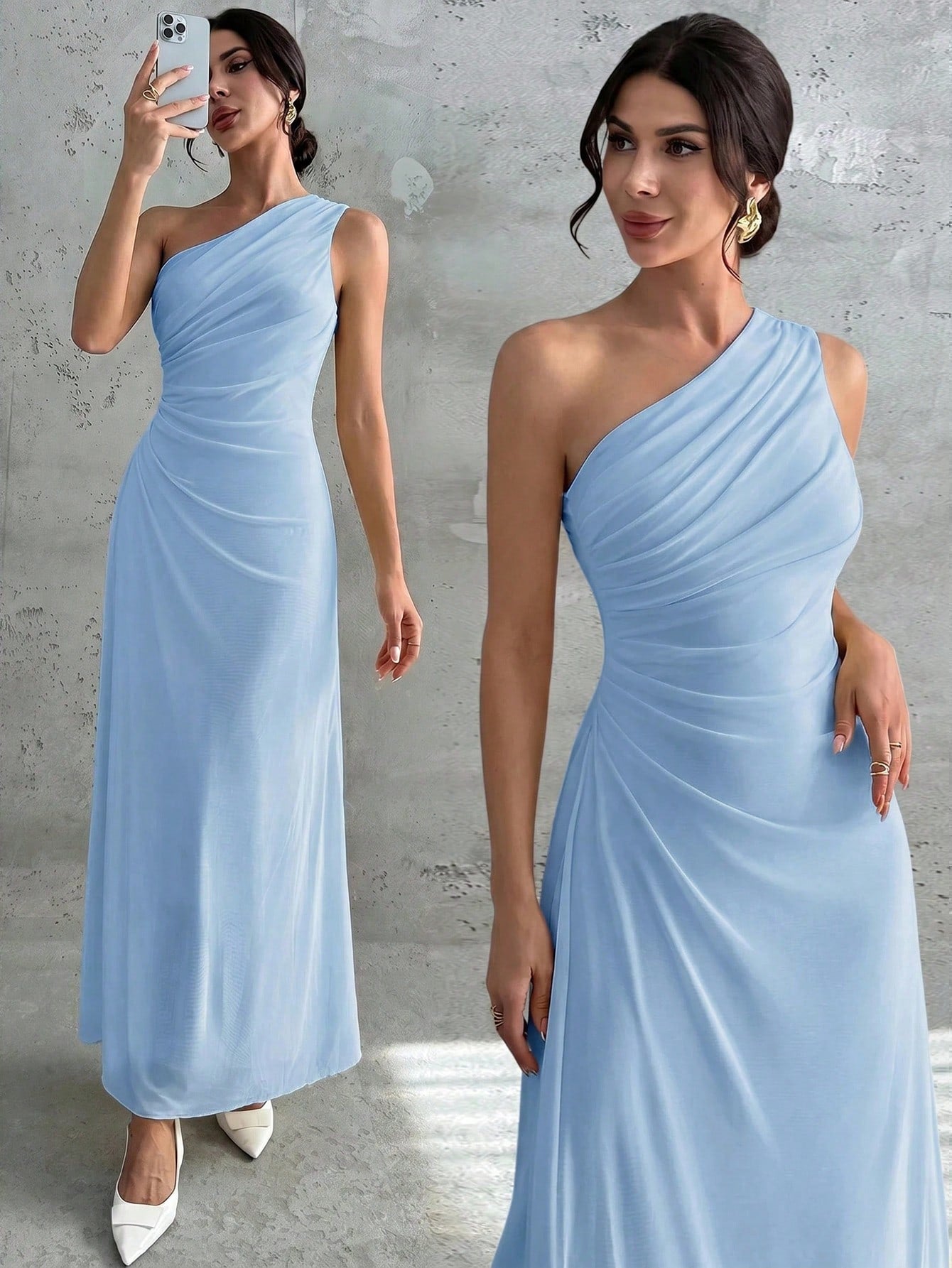 Vestido Longo Feminino Um Ombro Só Forrado Elegante Para Convidada
