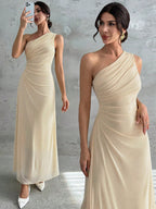 Vestido Longo Feminino Um Ombro Só Forrado Elegante Para Convidada
