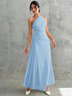 Vestido Longo Feminino Um Ombro Só Forrado Elegante Para Convidada