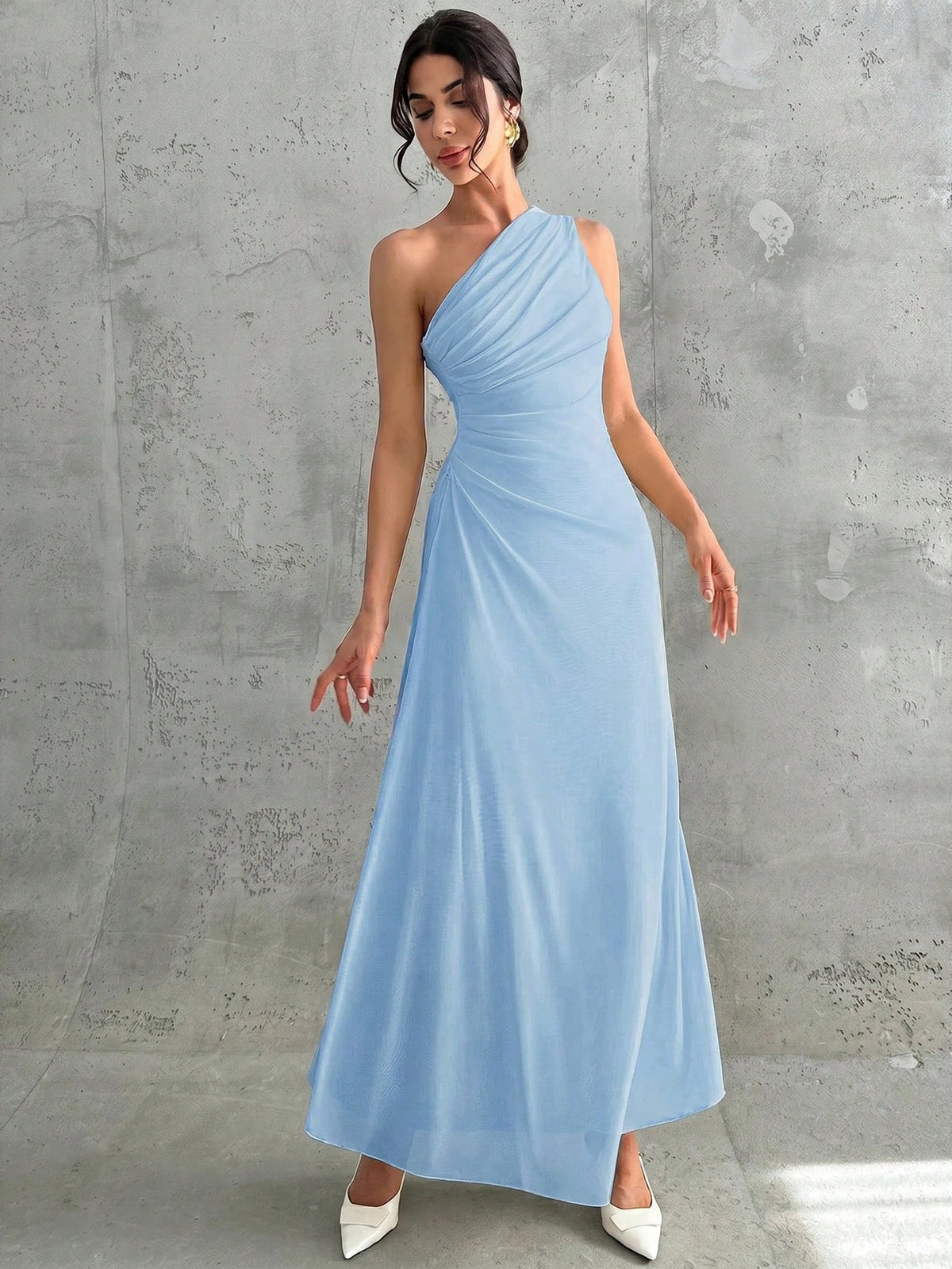 Vestido Longo Feminino Um Ombro Só Forrado Elegante Para Convidada