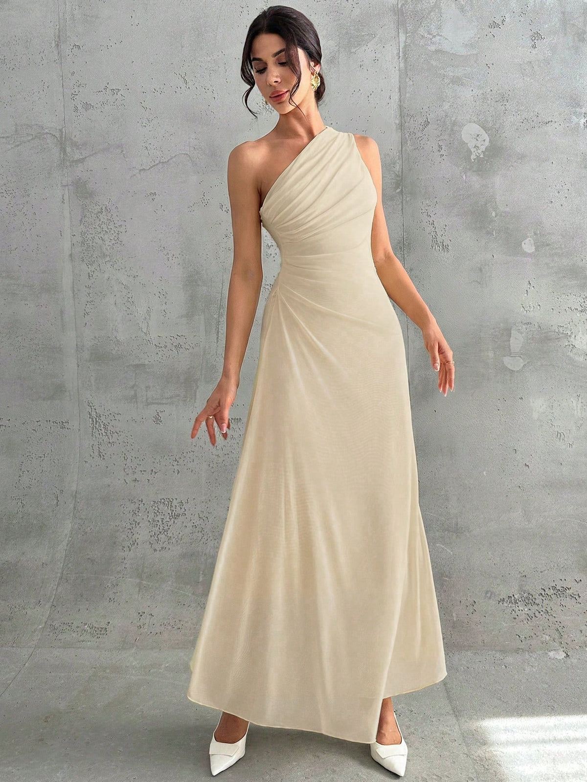 Vestido Longo Feminino Um Ombro Só Forrado Elegante Para Convidada