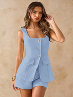 Conjunto Feminino Elegante Short e Colete Elegante com Botões