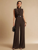 Macacão Feminino Elegante Chique com Pregas e Sem Mangas