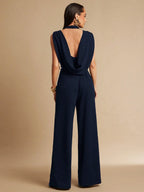 Macacão Feminino Elegante Chique com Pregas e Sem Mangas