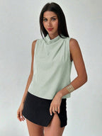 Firerie Blusa Assimétrica Plissada Cor de Damasco Elegante e da Moda Feminina, para Escritório, Uso Diário, Férias e Festivais de Música, Primavera/Verão