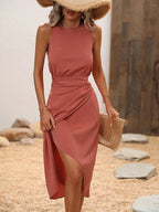 Vestido Midi Elegante Feminino Envelope Sem Mangas