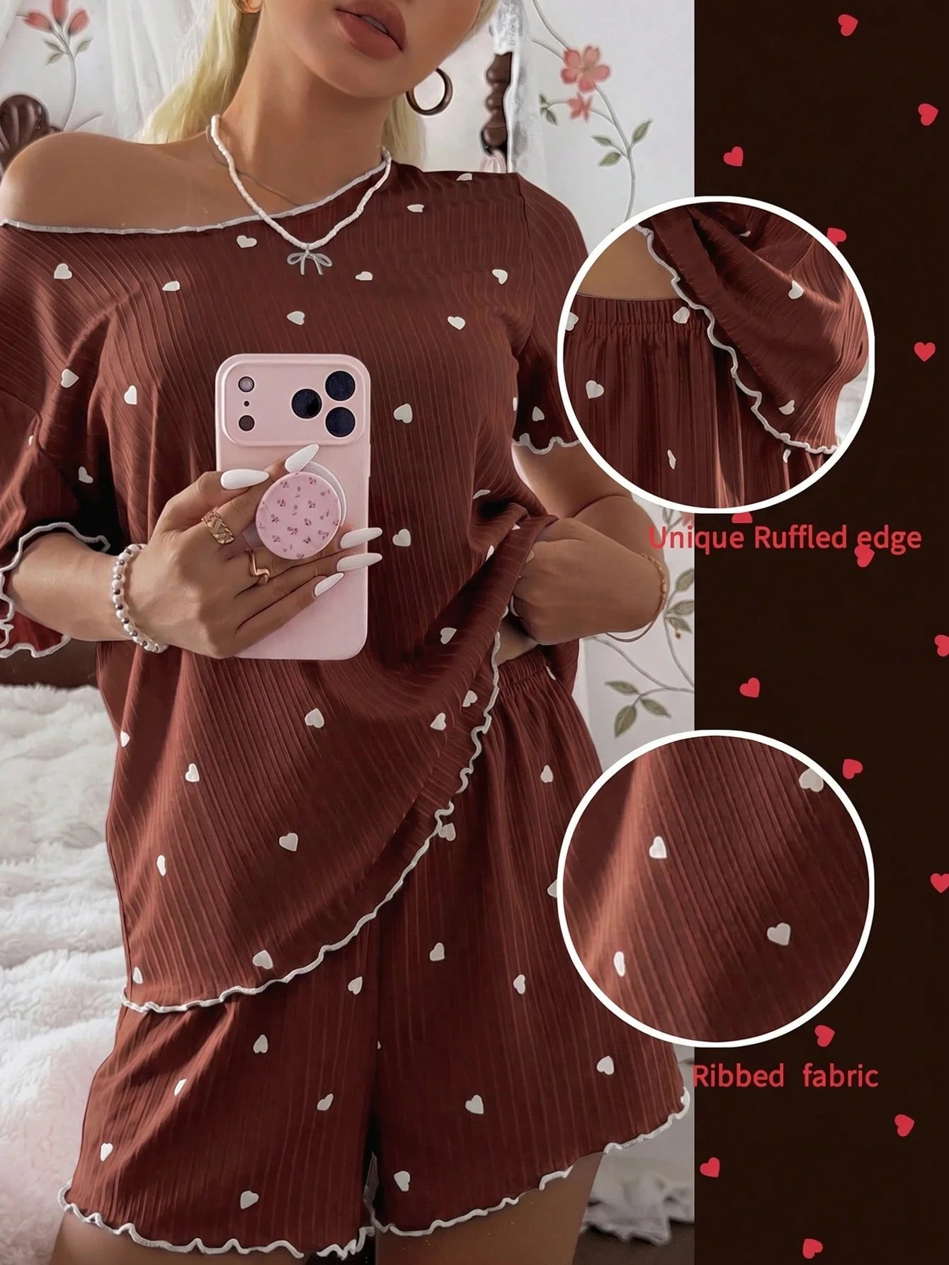 Pijama Feminino Blusa e Short Confortável Estampa Coração