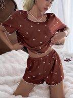 Pijama Feminino Blusa e Short Confortável Estampa Coração