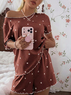 Pijama Feminino Blusa e Short Confortável Estampa Coração