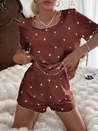 Pijama Feminino Blusa e Short Confortável Estampa Coração