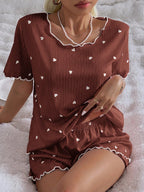 Pijama Feminino Blusa e Short Confortável Estampa Coração