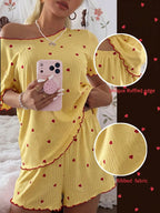 Pijama Feminino Blusa e Short Confortável Estampa Coração