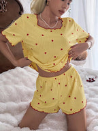 Pijama Feminino Blusa e Short Confortável Estampa Coração