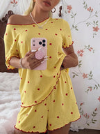 Pijama Feminino Blusa e Short Confortável Estampa Coração