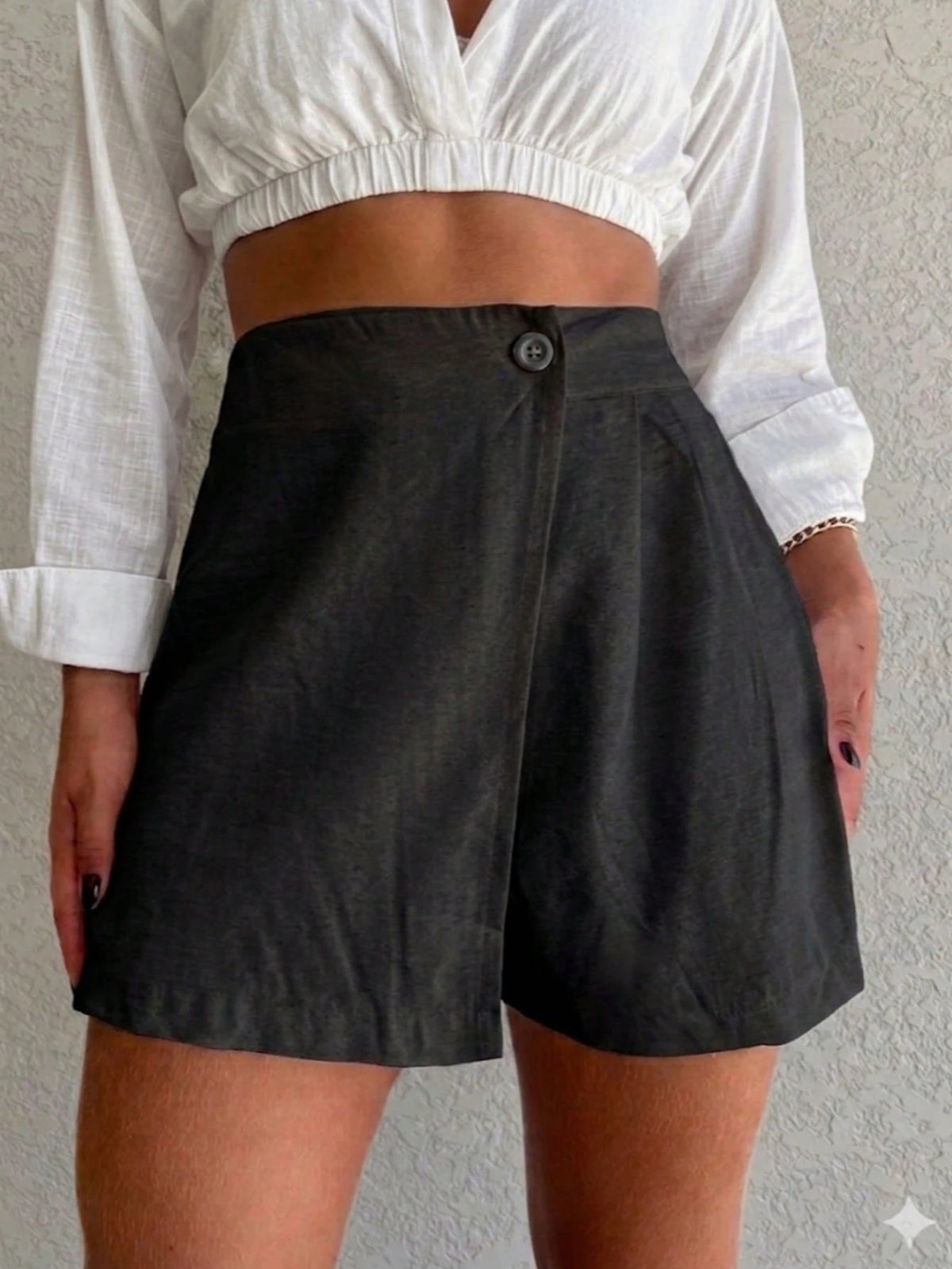 Short Saia Feminino de Linho com Marrant