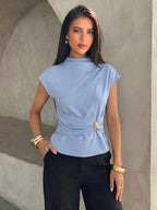 Blusa Elegante Feminina com Fivela Metálica na Cintura
